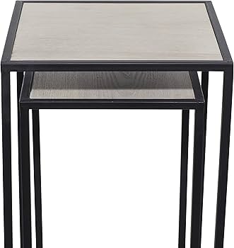 Deco 79 Metal Square Accent Table with Brown Wood Tops, Set of 2 25